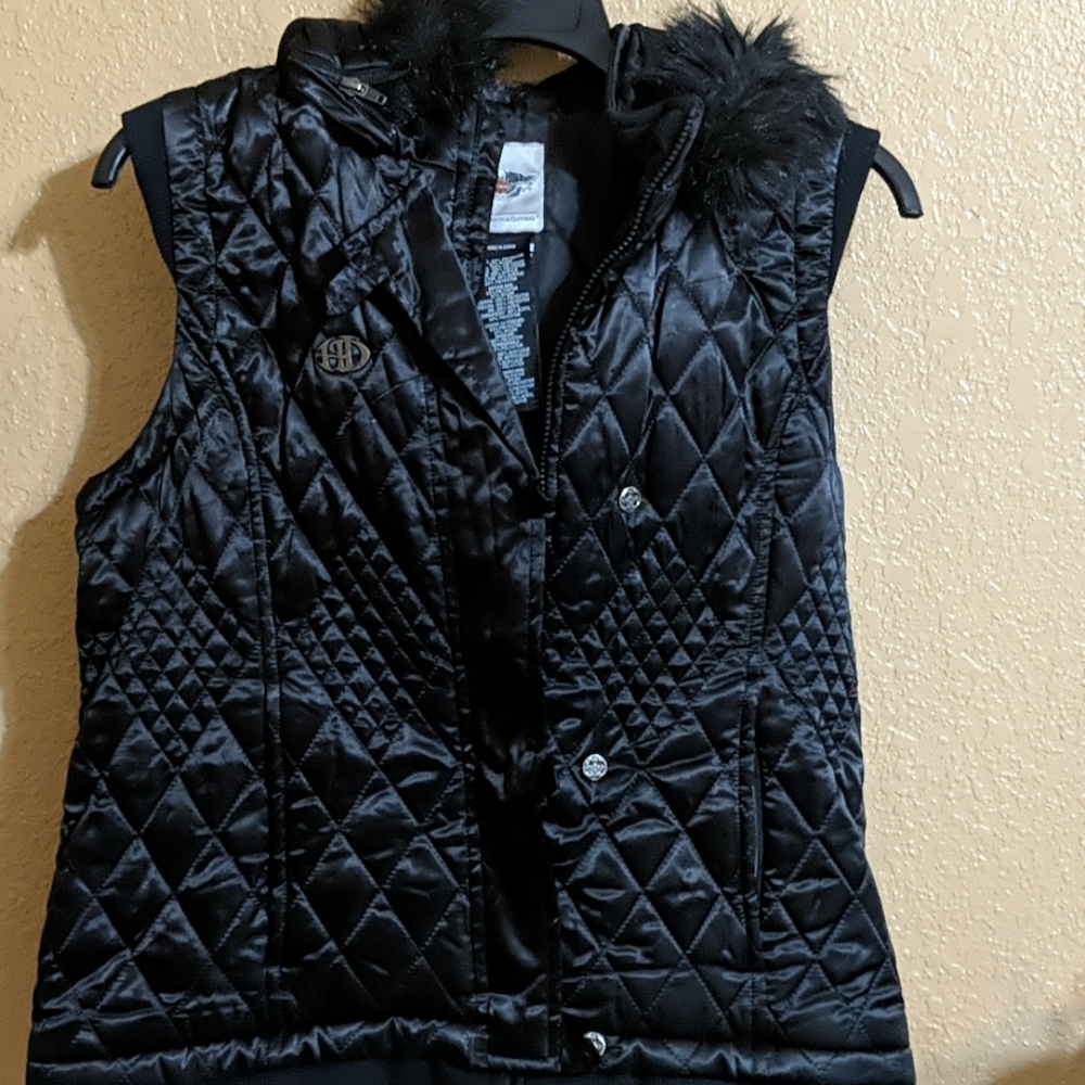 Harley Davidson Fur Trim Hood poly puffer vest